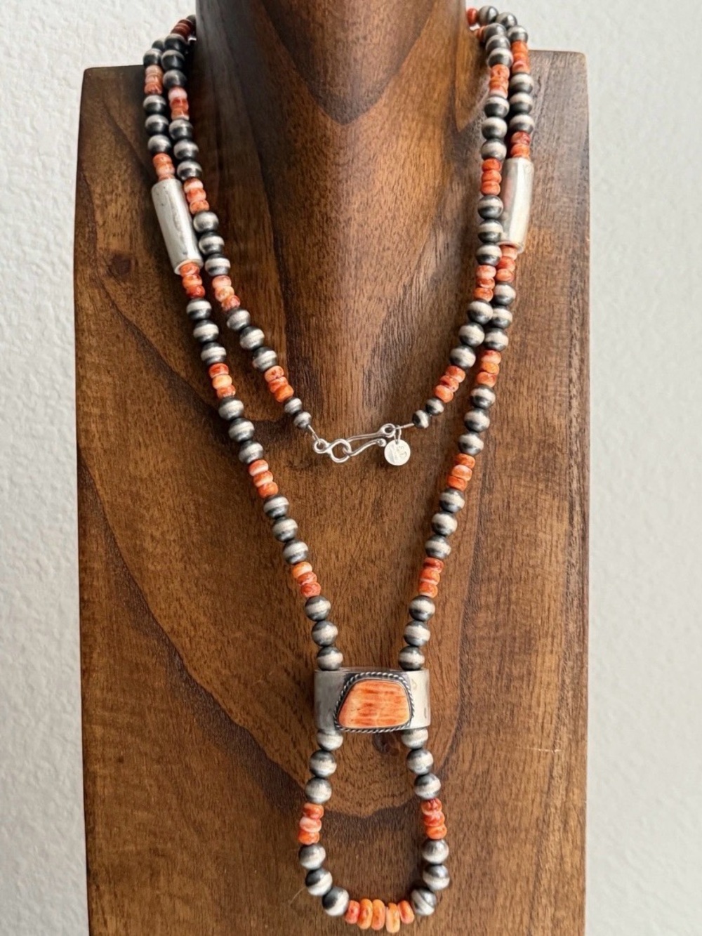 Native American Sterling Silver Spiny Oyster Pearls Jackla Bead Necklace